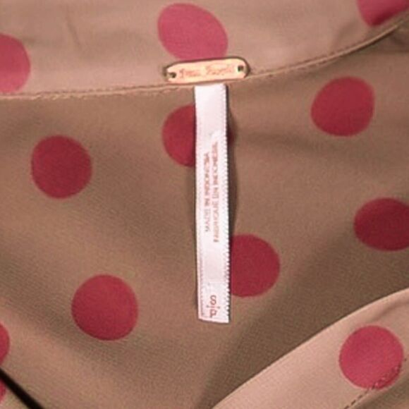 Free People Women's Shirt Button Up Beige Red Polka Dot Oversized Blouse Top S - Picture 3 of 9